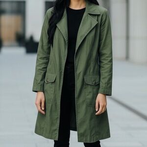 Bassike Surplus Sz M/L Cotton Long Open Trench Coat Shawl Collar Military Green